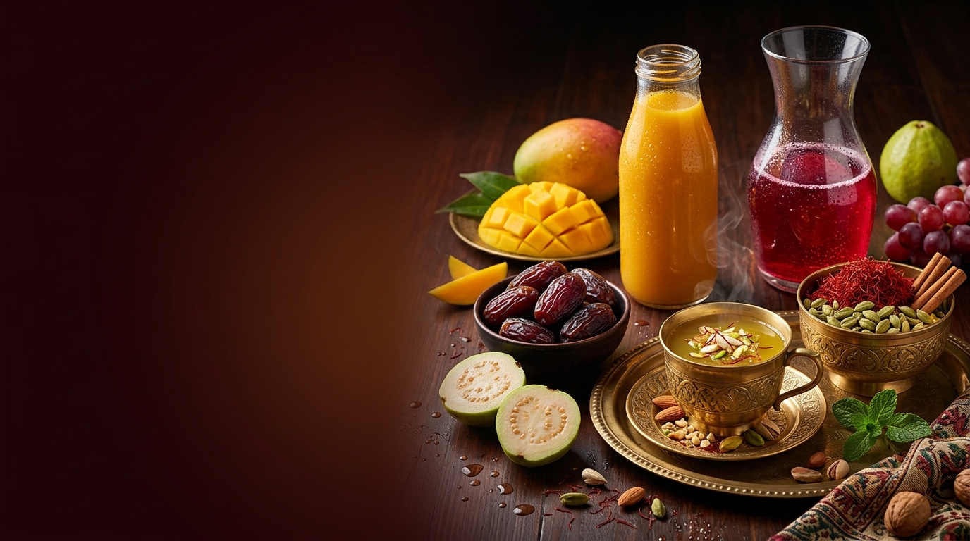 Pure Natural Fruit Juices, Medjool Dates, Saffron and Royal Kashmiri Qahwa